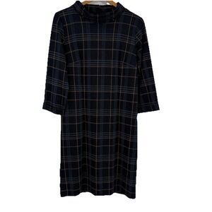 Tom Tailor Womens Draped‎ Neck Plaid Knit Dress GE 42 US M Navy Blue Academia